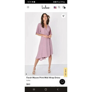 Lulus Farah Mauve Print Midi Wrap Dress Pink Size Small NWT